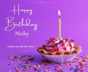 happy birthday nicky written on image cup cake burning candle purple background.jpg from nicky happy