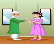 muslim girl giving water to her friend illustration vector 136751577.jpg from www anty is giving water