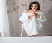 beautiful young lady bath robe going to take bath white bathroom young sexy sensual elegant woman long brown hair 139602855.jpg from old young grils bath web camw xxx 鍞筹æ