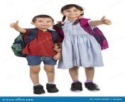 back to school portrait brother sister children girl boy smiling making ok sign arabian bag 159419640.jpg from brother and sister the school hindi