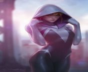 hd wallpaper lee jeehyung spider gwen marvel comics women artstation fantasy girl hoods thumbnail.jpg from 3d violet parr and gwen tennyson animations