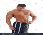 stock photo a muscular bodybuilder taking his waist measurements 7348372.jpg from 7348372 jpg