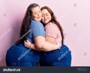 stock photo young plus size twins wearing casual clothes hugging oneself happy and positive smiling confident 1888933723.jpg from fat hug