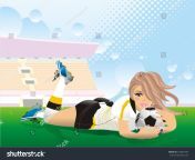 stock vector sexy soccer football girl a pretty athlete resting in the field after a soccer match you can 242807782.jpg from cartoon sixy