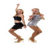 two cute european twin girls dancing white shiny dresses isolated 105546 509.jpg from cute dance
