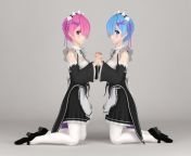 ram and rem anime girls pose 03 3d model max fbx stl.jpg from 3d hentai hot ram amp rem serve up a big cock rezero