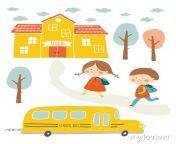 happy first day of school card design kids going to school cute boy and girl with school building and school bus cartoon vector clip art eps 10 illustration on white background hand lettering 700 143016782.jpg from هندی سکس عکسxxx xxamil sex audiosndian school