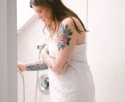 showering tattoo 732x549 thumbnail.jpg from husband recorded wife bathing 2