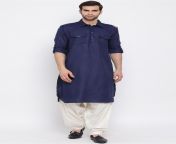 solid color cotton pathani suit in navy blue v4 mtr2315.jpg from pathani