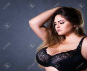 100118482 plus size model in black bra fat woman with big natural on gray studio background overweight female.jpg from fat grils big boobs hot tit hot blond fuck big full potosor sexy news