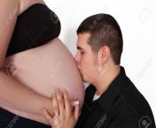9811603 man kissing woman s large pregnant belly isolated on white.jpg from big belly kiss