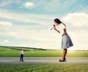 26858886 aggressive big woman with megaphone and small man on the road.jpg from big woman with small