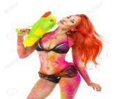 48979947 happy holi festival holi celebration party beautiful girl in bikini with toy gun colored dry bright.jpg from sexy holi images