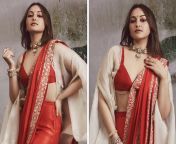 sonakshi sinha sets the night on fire draped in anamika khannas vibrant red saree with an ethereal organza cape stealing hearts at madhu mantena and ira trivedis grand reception.jpg from red saree navel bollywood sonakshi singamil actress devi priya sex videosngrej