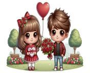 a cute cartoon couple standing side by side in a park setting the boy is offering a bouquet of red roses while the girl holds a heart shaped box of chocolates ai generative photo.jpg from কাটুম xxx photo