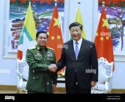 nay pyi taw myanmar 18th jan 2020 chinese president xi jinping meets with myanmar commander in chief of defense services min aung hlaing in nay pyi taw myanmar jan 18 2020 credit ju pengxinhuaalamy live news 2annb4p.jpg from myanmar ဖာသည္​မ