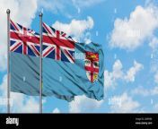 tuvalu and fiji flag waving in the wind against white cloudy blue sky together diplomacy concept international relations 2adpnr6.jpg from fiji tuvalu