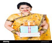 indian marathi woman housewife diwali festival showing gift boxes kx3a12.jpg from marathi desi india
