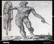illustrazione da anatomia del corpo humano roma 1559 da juan valverde de a amusco ca 1525 ca 1588 anatomista un cadavere scorticato mantiene la sua pelle in una mano e un coltello di dissezione nell altro ex6nfh.jpg from anatomia del cadavere